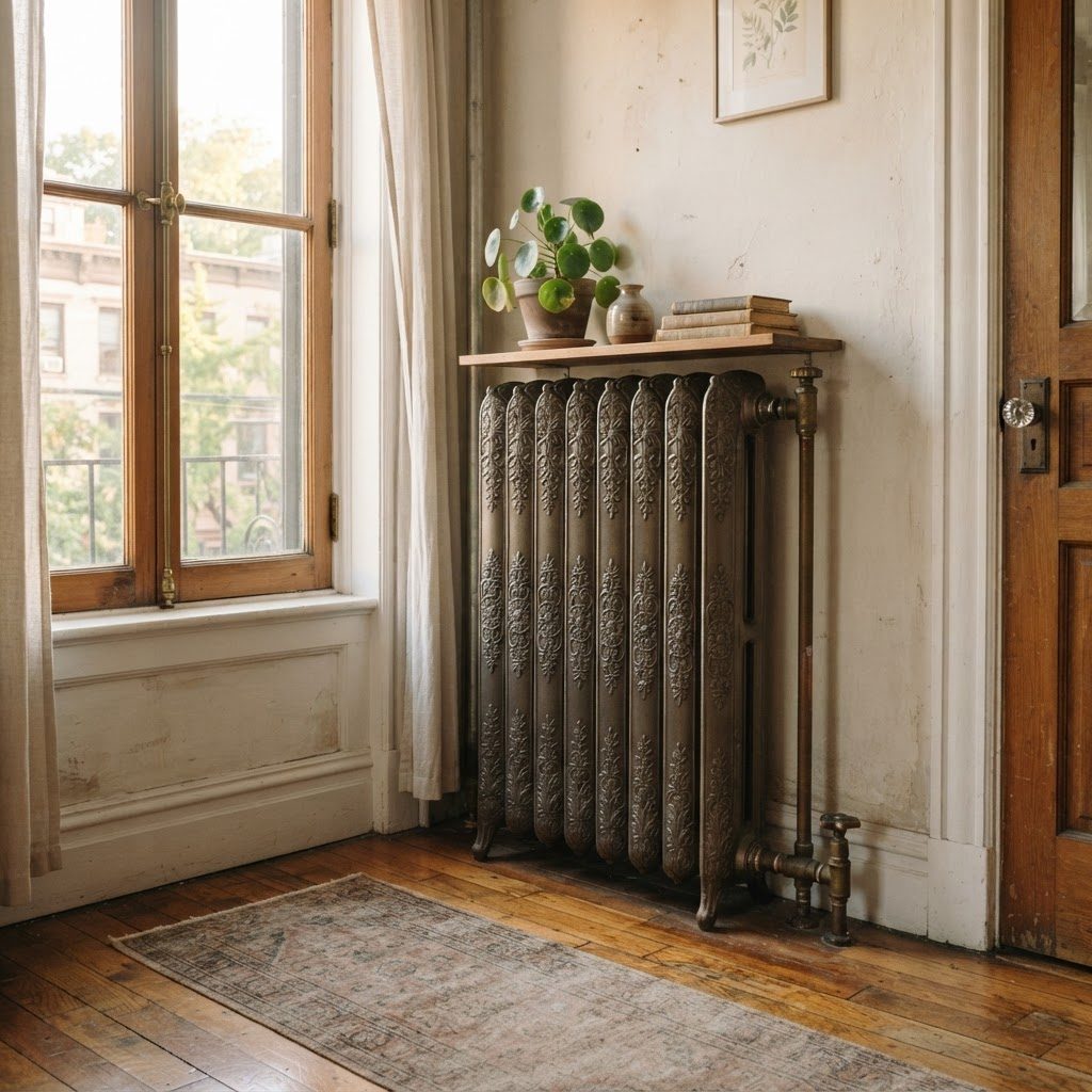 Cast-iron hot water radiator in an older Green Bay home