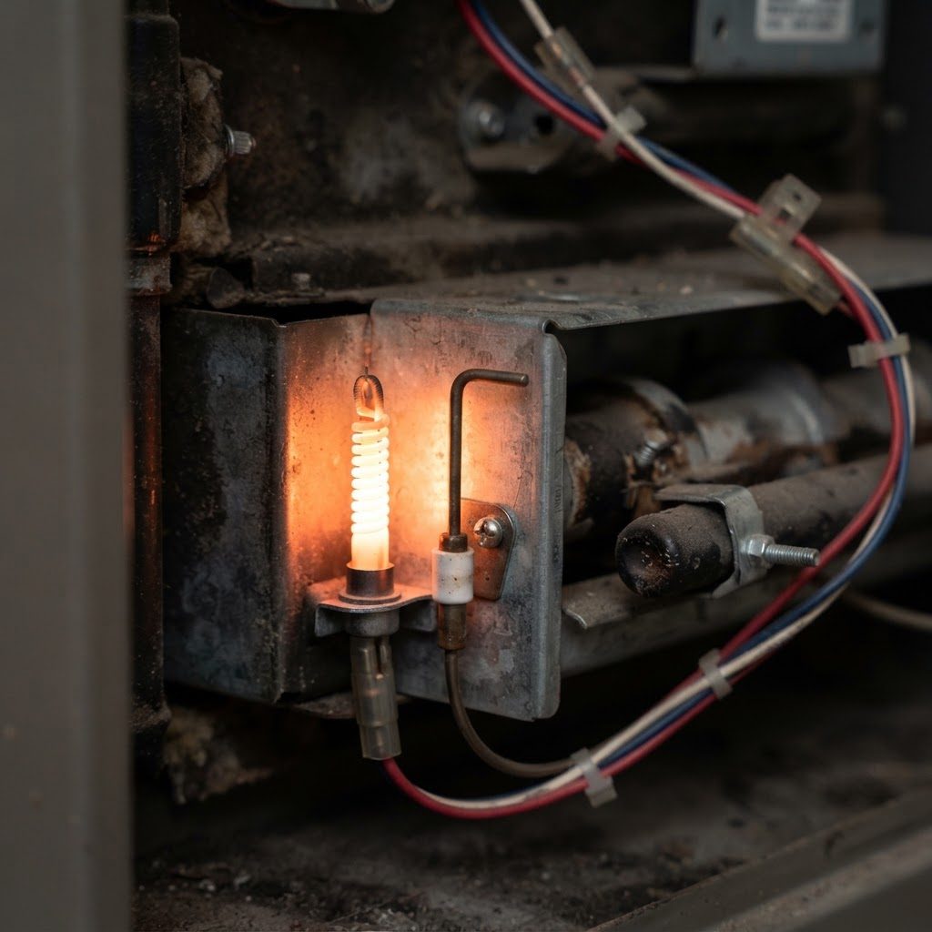 Hot surface igniter and flame sensor, common Green Bay furnace repair parts